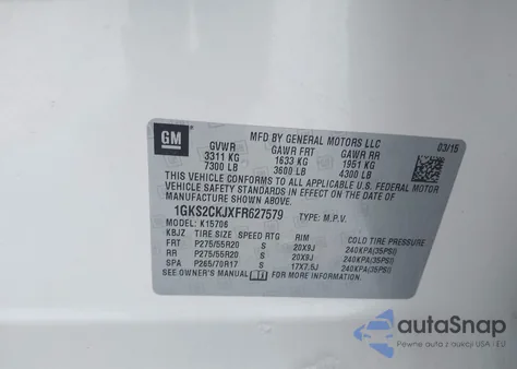 2015 GMC Yukon Denali из США, поврежденный, VIN 1GKS2CKJXFR627579